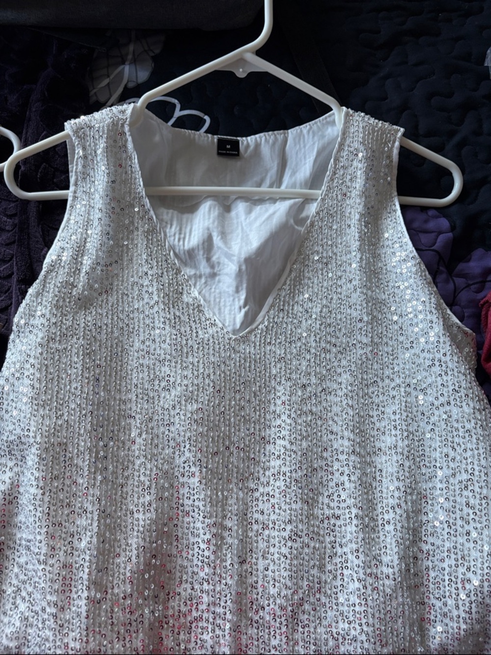 SHEIN White Sequin V-Neck Camisole